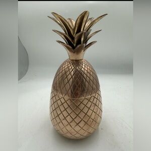 Vintage Heavy Brass Pineapple w/ Lid Trinket Box Made In India.